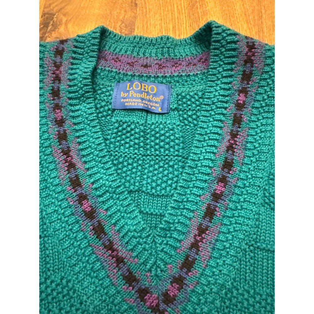 Vintage Lobo by Pendleton Men's Green V-Neck Sweater Size Large Cotton - Picture 2 of 4